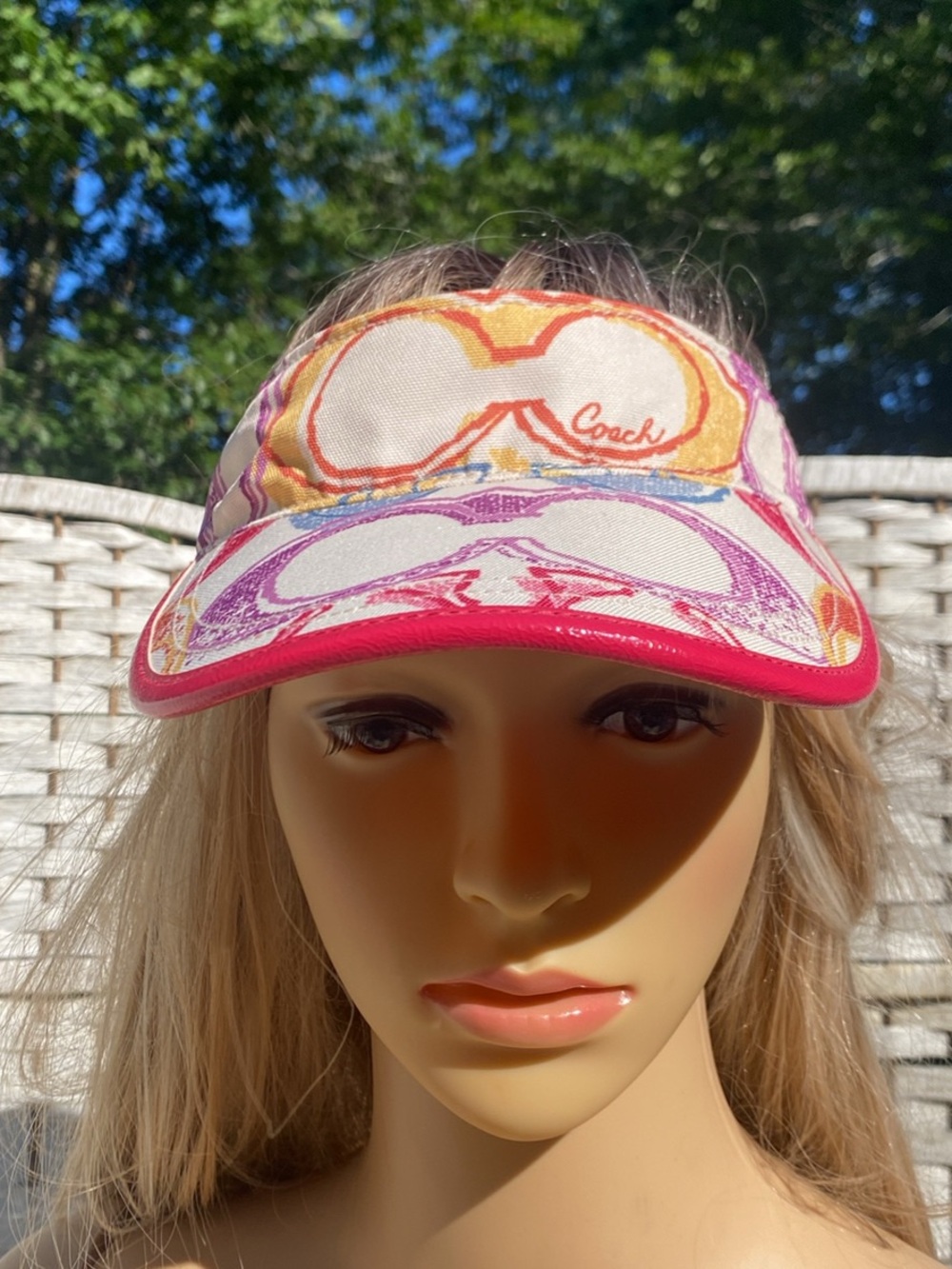 Coach Multicolor Signature Print Visor with Pink Trim - Picture 2 of 7